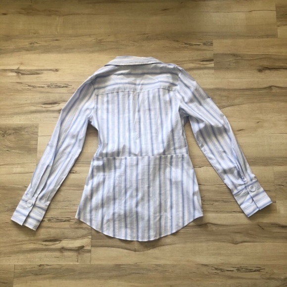 Laundry by Shelli Segal Blue Striped V-Neck Blouse - Picture 4 of 8